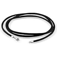 Collar de cadena de cordón de cuero negro para hombres y mujeres con collar de cordón de piel con cierre de plata de ley 925, Negro,Plata