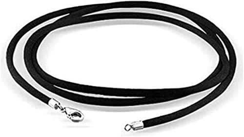 Collar de cadena de cordón de cuero negro para hombres y mujeres con collar de cordón de piel con cierre de plata de ley 925, Negro,Plata Cover