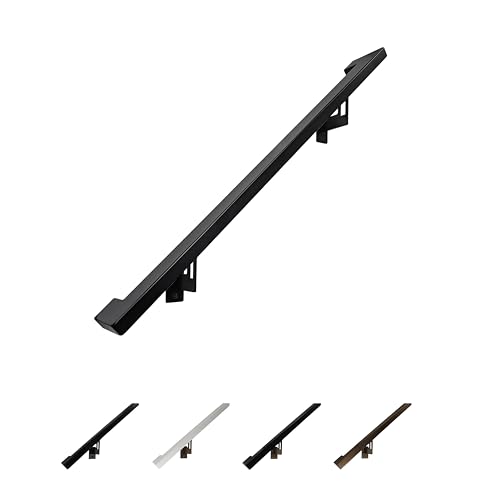 Modern Aluminum Handrail Grab Bar Kit, Adjustable Steel Brackets Included, Returns to Wall, Powder Coated Finish (Black, 2 Foot Handrail Set)