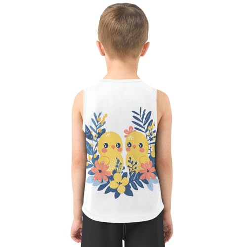Boys Tank Top Shirts Chick Cute Bird Floral Sleeveless T-Shirts Crew Neck for Kids Clothing Children3