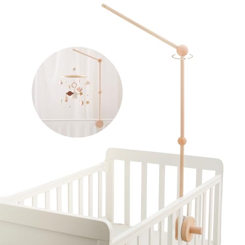 Image of Baby Crib Mobile Arm - 36 Inch Wooden Mobile Arm Upgraded Adjustable Mobile Holder for Crib Mobile Hanger Baby Crib Attachment Nursery Decor