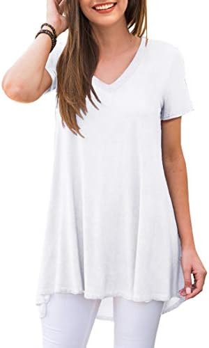 AWULIFFAN Women's Summer Casual Short Sleeve V-Neck T-Shirt Tunic Tops Blouse Shirts