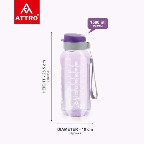 Image of ATTRO Ultra Pro Motivational 1-Liter BPA-Free Water Bottle with Leak-Proof Flip-Top Cap, Nylon Strap and Stylish Color for Daily Hydration Set of 4-Violet