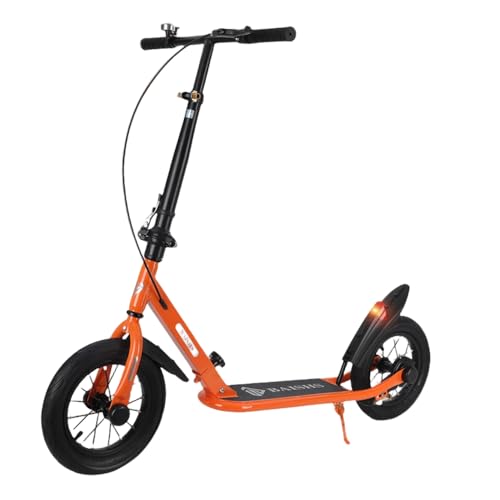 TVTKEキックボード、折りたたみ式スクーター、 収納簡単、子供/大人向け、二輪スタンドアップスクーター、高さ調整 機能充実 通勤/レジャー/公共交通機関に最適、持ち運び便利 クリスマスプレゼント/誕生日プレゼント/子供日 (オレンジ,スポークホイール)