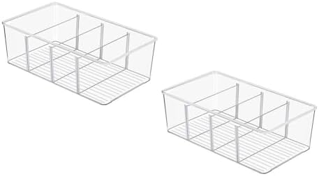 Şeffaf İstiflenebilir Saklama Kutusu Kapaklı ve Çıkarılabilir Bölücüler, Şeffaf PET Organizatör, Mutfak Çay Poşetleri Makyaj Ofis Malzemeleri için (2 adet) - Görsel 1