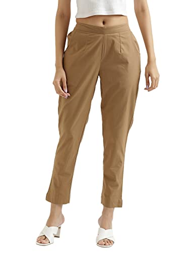 Image of SAADAA Women Cotton Pant Regular Slim Fit Mid Rise Trouser, Pocket Pants for Office School Formal Casual Daily Use