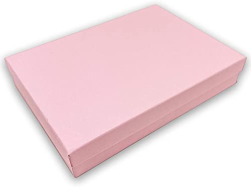 RJ Displays 6 Pack Cotton Filled Matte Pink Color Paper Cardboard Jewelry Necklace Bracelets Watch Gift Packaging and Retail Display Boxes Size 7 1/8" x 5 1/8" x 1 1/8" Inch (Pink)