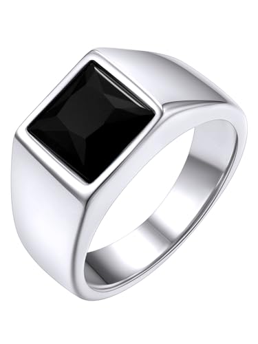 Bague Homme Chevaliere Acier Pierre Noir 62 Petit Anneau Zircon Inoxydable Bagues Garcon Zirconium Bijoux Index Annulaire Auricualire