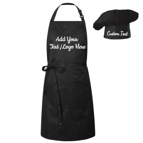 Personalized Apron and Chef Hat Set,Aprons for Men and Women, Professional Aprons for Chefs, Male and Female Apron with Custom Name Embroidered, Personalized Baking Gifts- Fathers Day, Mothers Day