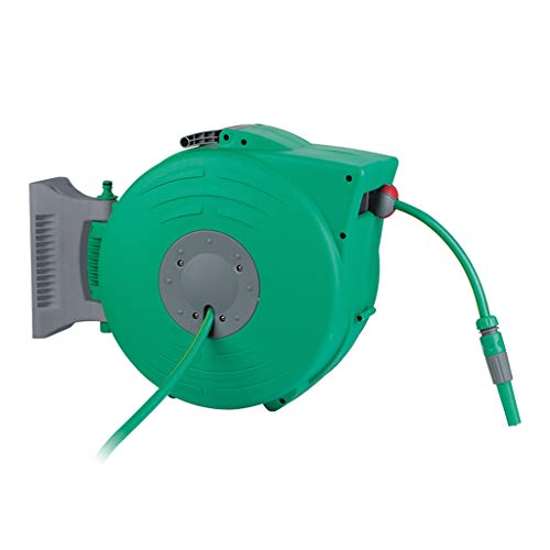 Automatic Retractable Garden Hose Reel, Wall Mount Auto Rewind, 3 Layer Hybrid Hose, Any Length Lock, 180 Degree Pivot, Garden Watering, Car Washing