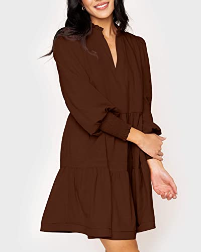 Image of Imily Bela Womens Fall Long Sleeve Tunic Dress Casual V Neck Tiered Dress