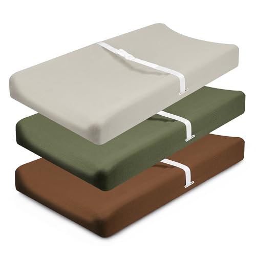 Image of Muslin Changing Pad Cover, MomK!ds 3 Pack Changing Table Cover with Safety Straps Holes, Stretch Ultra Soft Diaper Changing Pad Sheets, Changing Table Sheets Fit 32"/34" x 16" Pads (Grey)