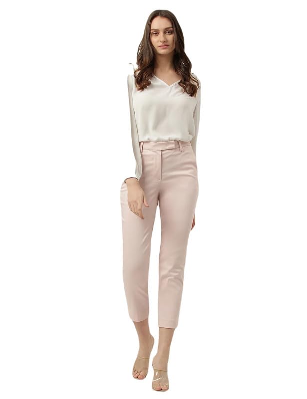 Image of Marks & Spencer Womens Cotton Mix Slim Fit Cropped Trouser (L), Pink