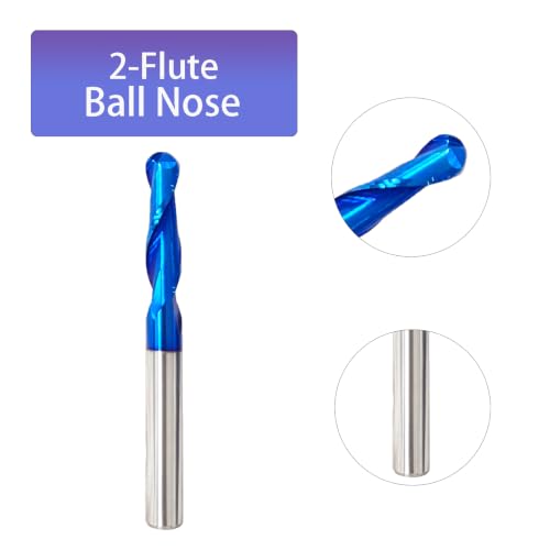 Image of Ruhi CNC Router bits Carbide Ball Nose End Mill with Nano Blue Coating 1 /4 inch Shank 1 inch Cutting Dia 2-1 /2 inch Overall Length for Side Milling End Milling Finish Machining B114