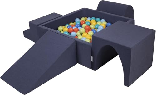 KiddyMoon Parque Infantil De Espuma con Cuadrada Piscina De Bolas (200 Bolas) para Niños, Azul...