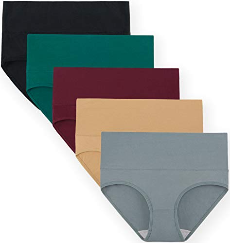 Image of Innersy Women's 5 Pack High Waist Tummy Control Solid Color Cotton Briefs Panties