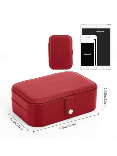 Image of Cortina Jewellery Organiser PU Leather Zipper | Portable Storage Box Case with Dividers | Container for Rings, Earrings, Necklace Home Organizer - Maroon