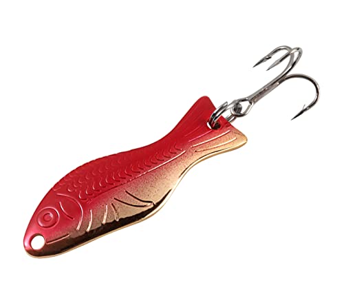 Al's Goldfish Lure Company, G100 Goldfish Freshwater Fishing Spoon Lure With Treble Hook For Trout, Salmon, Bass, Walleye, Crappie And Other Panfish. 3/16 Oz. 1-1/2", 8 Hook, Gold Red #TOP24