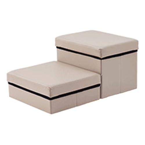 犬 猫 ペットステップ 2段 収納付き 滑りにくい メランジ生地 コンパクト収納 小型犬 高齢犬 ヘルニア対策 ソファ ベッド 昇り降り補助 (PVCレザー/ベージュ)