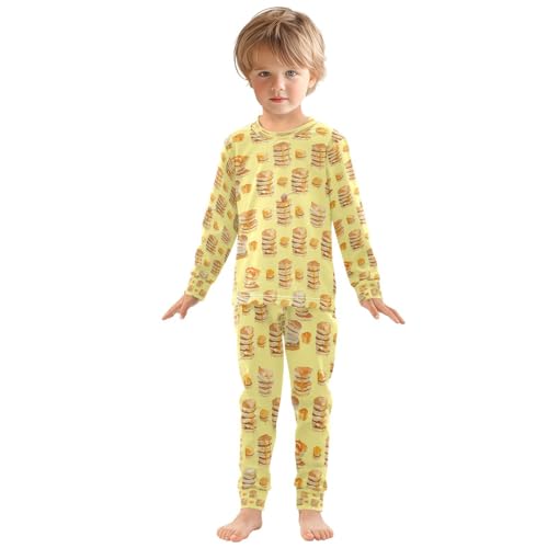 Pajama Sets Long Sleeve Food Pancakes and Honey Soft Comfy Sleepwear 2 Piece PJS 3-8T2