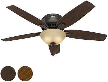 Hunter Fan 52in Hugger Ceiling Fan in Premier Bronze with a Cased White Glass Light Kit, 5 Blade (Renewed)