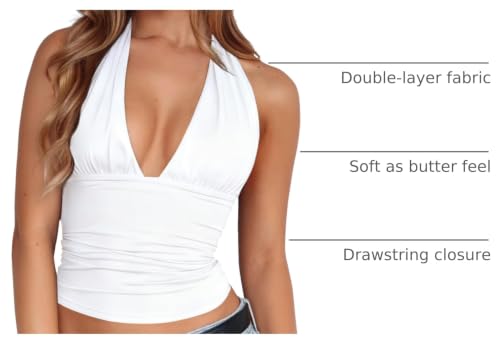 LCNBA Women's Sexy Backless Tie Up Halter Crop Top Deep V Neck Going Out Tops White Large by LCNBA - Used condition - Image 2
