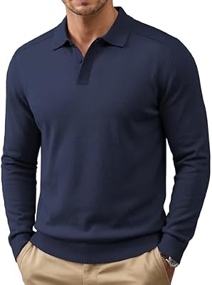 COOFANDY Mens Polo Sweater Slim Fit Ligthweight Knit Pullover Fall Sweater