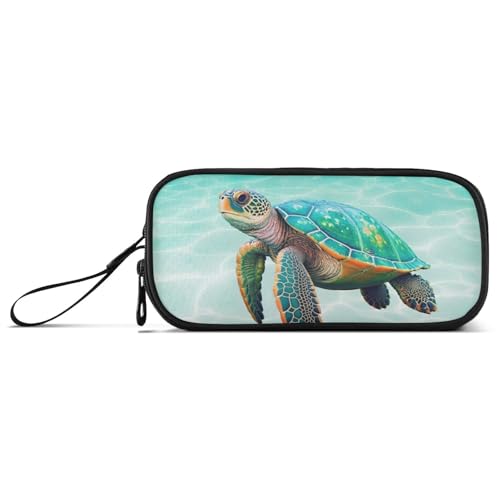 Image of Sea Turtle Teal Pencil Case Box Boys Girls Large Pencil Pouch with Zipper Compartments Big Capacity Stationery Pen Bag Organizer for Kids Teens Adults School Office