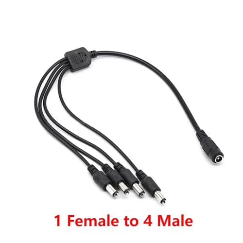 Cable bifurcador de corriente CC 1 a 4 divisor con conector de 5,5x2,1mm de 12V y 24V 3