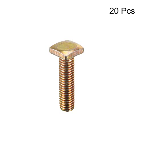 Image of uxcell Square Head Bolt, 20pcs M6x25mm Fully Thread Carbon Steel Grade 4.8 Square Machine Screws, Gold Tone