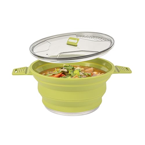 Image of Restaurantware-Hi Tek 2.5 Liter Collapsible Camping Pot, 20 Portable Cook Pots - With Lid, Stainless Steel Bottom, Silicone Camping Cookware, For Travel Or Outdoor Hiking- Restaurantware