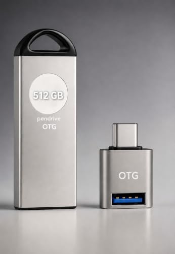 Image of 512GB Portable USB Flash Drive with OTG Adapter - High-Speed Data Storage & Transfer for Smartphones, Tablets, and Laptops - Premium Metallic Design