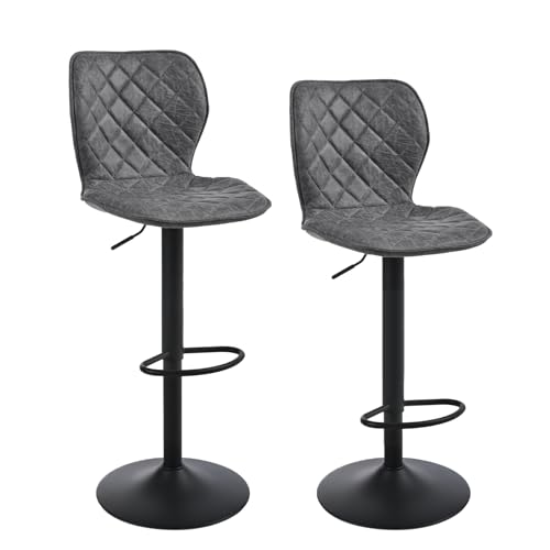 Goeurvant Barhocker 2er Set Barstuhl Höhenverstellbar mit Lehne & Fußstütze – 360°Drehbar PU Leder Gepolstert Barstühle mit Metallgestell für Küche Theke Esszimmer Wohnzimmer,Schwarz