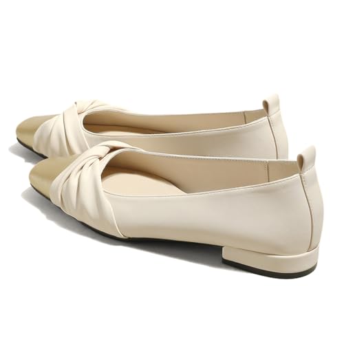 Women Comfy Closed Square Toe Ballet Flats Slip On Low Heel Pleated Ballerina Shoes Ballroom Party Daily Size 4-16 US3