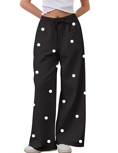Image of MISSACTIVER Women Drawstring Striped Pants Loose Wide Leg Trousers Casual Low Waist Pants Comfy Lounge Pants with Pockets