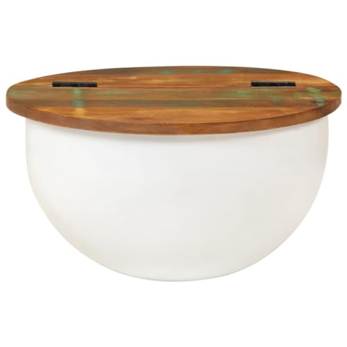 Mesa de centro blanca de 50 x 27 cm de madera maciza con hierro recubierto de polvo, duradera y elegante para salón y espacios pequeños