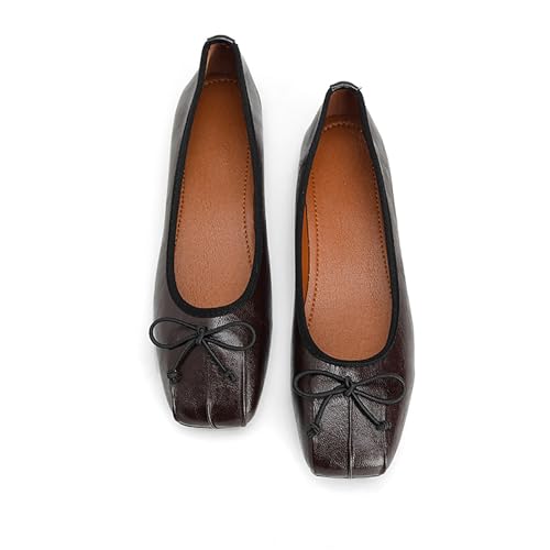 Comfortable Walking Flats for Women Closed Square Toe Bow Ballet Flats Dressy Casual Slip On Dress Shoes 5