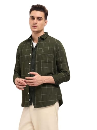 Image of THE BEAR HOUSE Men's Slim Fit Cotton Long Sleeve Olive Shirt