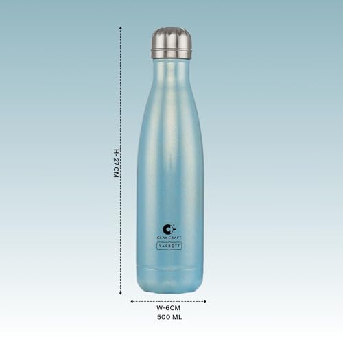 Image of Clay Craft Vacbott Stark Sparkle Double Walled|18 Hours Hot and 24 Hours| Cold Water Bottle Vacuum Insulated Flask Bottle|500 ml, 2 Piece, Water Bottles for School, Home, Gym, Leakproof