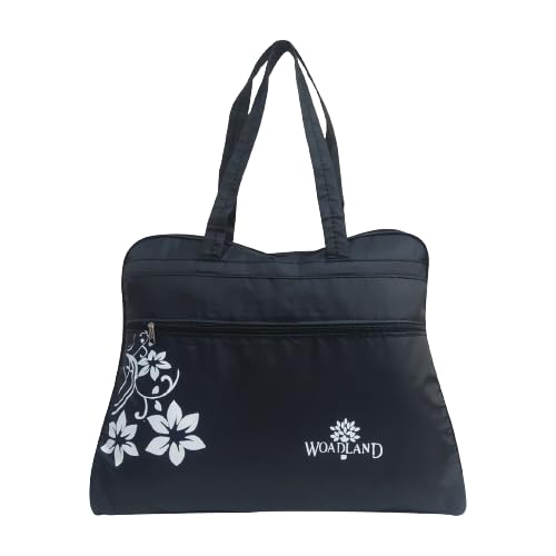 DoMicKLarge Capacity Polyester Folding Carry Tote Shoulder Travel Hand Tote Duffle Bag Smooth Zipper Lightweight Bag for Men & Women Reusable (39 * 43 * 15 CM) Pack of 1 (Black)