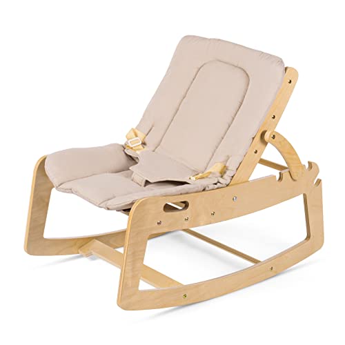 Image of Infant to Toddler Rocker, 4-in-1 Convertible Bouncer for Babies with Handrail Hole, Wooden Baby Rocker with Removable Cushion, Baby Bouncer with Seat Belt for 1-8 ans Baby