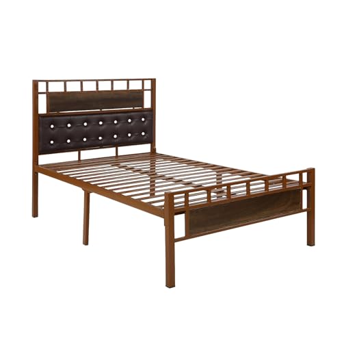 Image of Orvo Metal Extra Single Size Bed Without Storage | Wrought Iron Single Bed with Headboard & Footboard| Sturdy Powder Coated Platform Cot for Bedroom (Orvo Brown)