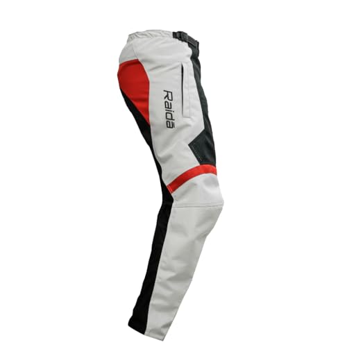 Image of Raida Men Trailcraft Off-Road Mid Rise Slim Pants | MX & Trail Ride | Lightweight | Abrasion-Resitant Fabric | Heat Sheild Panel | (XXXL, Grey /Red)