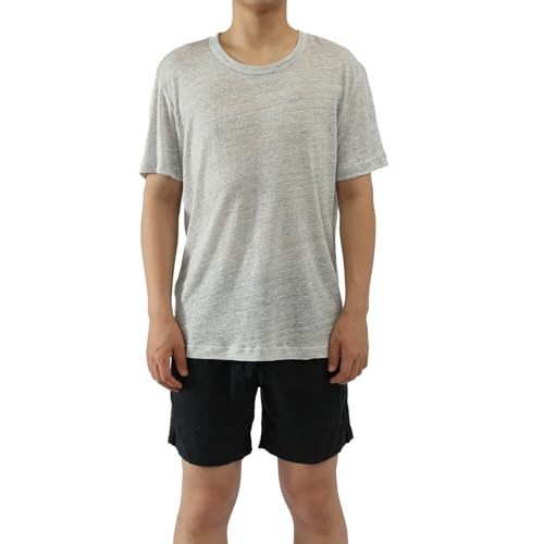 100% Linen Jersey T-Shirt for Men and Women Lightweight Short Sleeve Crew Neck Top Unisex Relaxed Fit Casual Tee