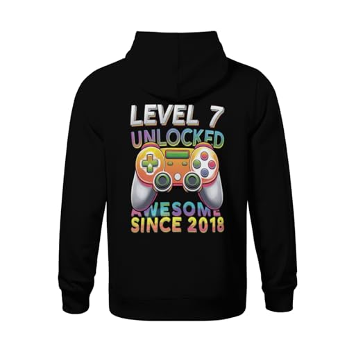 Kids Level 7 Unlocked Awesome Since 2018 7th Birthday Gaming Boys Girls Lightweight Kangaroo Pocket Fleece Hoodies3