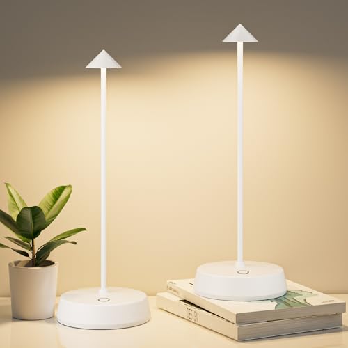 JICAI Lámpara de mesa inalámbrica recargable, funciona con pilas, lámpara de escritorio de 6000 mAh, lámpara táctil regulable al aire libre, impermeable, portátil, luz de mesa inalámbrica para