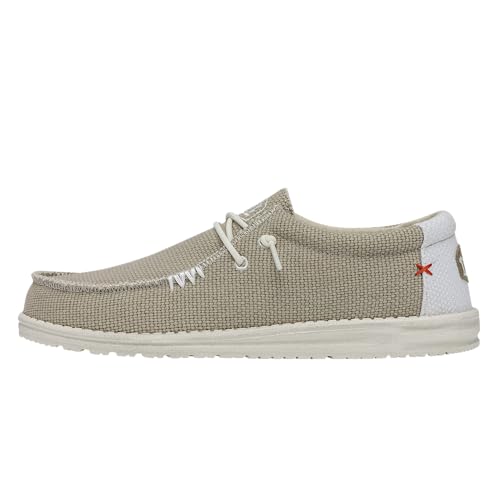 Image of HEYDUDE Men's Wally Braided, Off White Size 10 | Lightweight Slip On Casual Shoes | Elastic Laces and Breathable Textile Upper