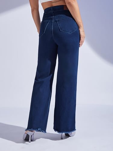 Image of Miss Chase Women's Wide-Leg High-Rise Regular-Length Stretchable Shaping Denim Jeans