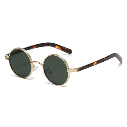LJCZKA Gafas de Sol Redondas Vintage para Hombre Mujer Retro Gafas de Sol Redondas Pequeñas Montura Metálica Protección UV400