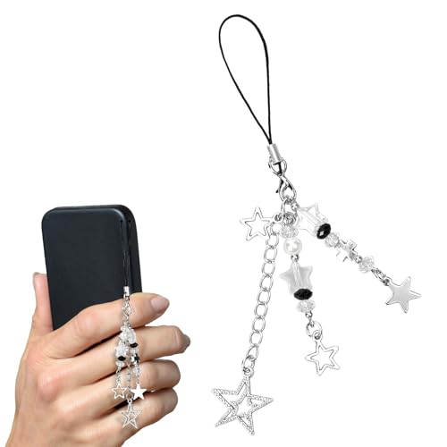 Bewudy Star Phone Charm, Y2K Phone Charm Lanyard for Women Girls, Cute Shiny Phone Accessories for Keychain Bag Purse Backpack Wallet Pendants Decor